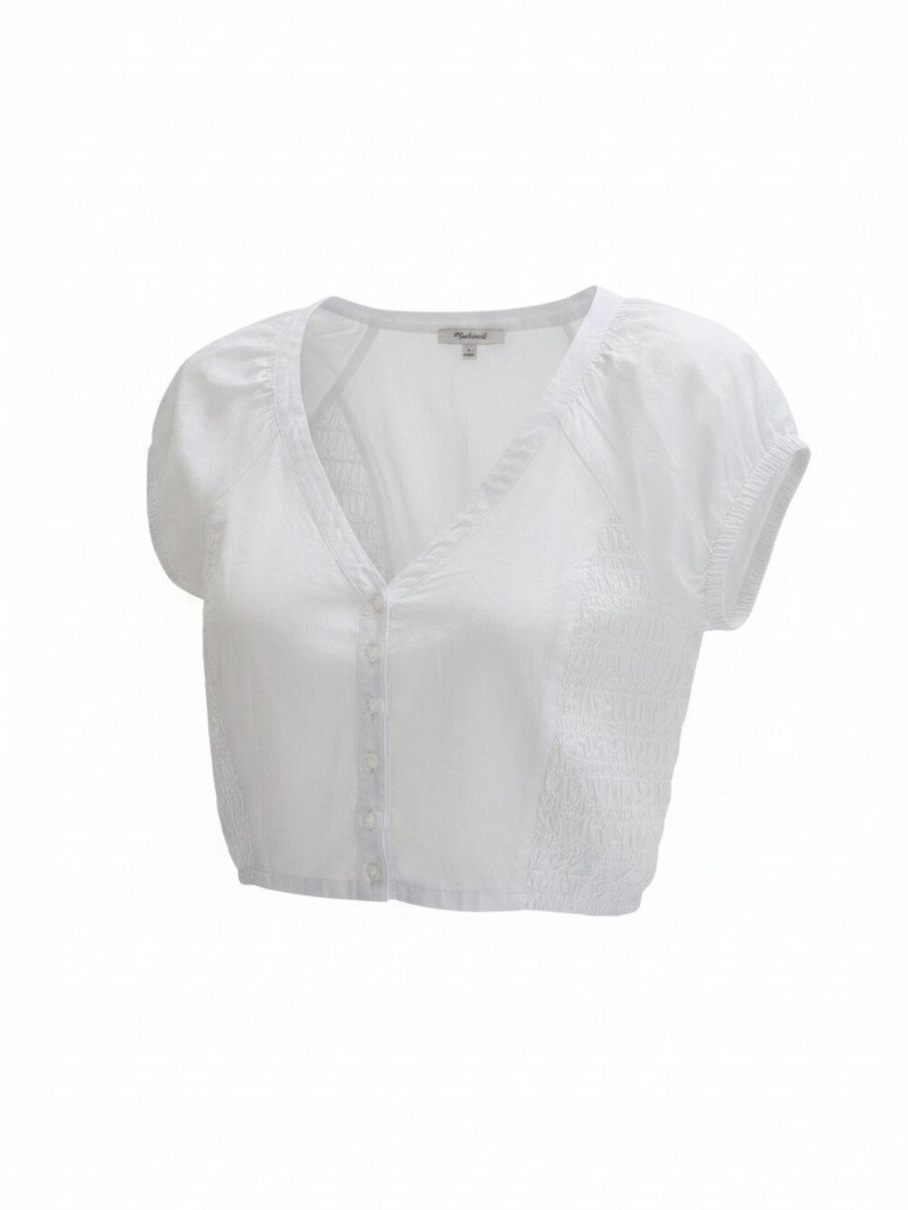 Madewell White Smocked Crop Top Size 2 Button Front NWT